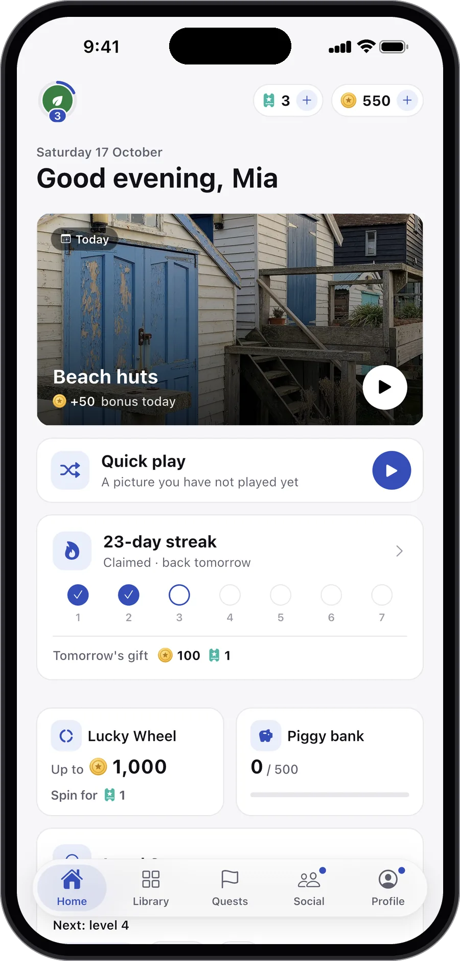 Carden's Home screen in the light theme